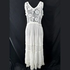 Sundance Crochet Boho Maxi Dress M Fairy Cottage Prairie Romantic Festival Sheer